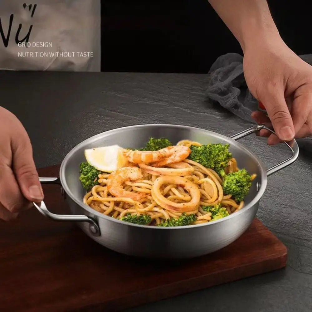 Stainless Steel Seafood Rice Pot Home Cooking Paella Pan Picnic Snack Plates Cookware Saucepan Dry Pots with Handle for Kitchen Quake