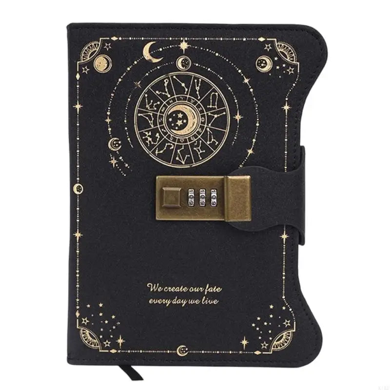 Retro PU Leather Diary with Combination Lock 360 Pages Travel Journal Hardcover Notebook For Daily Writing Note Taking K1KF Quake Black CN