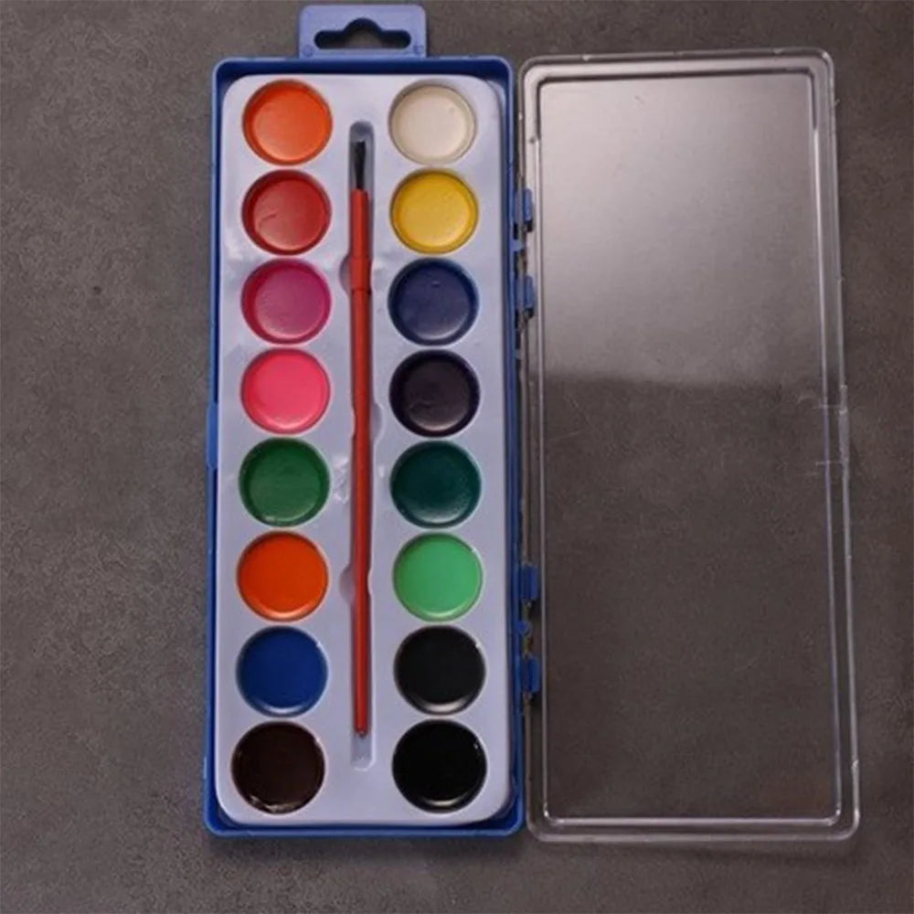 Washable Watercolor Paint Set With Water Brush Pen 8/12/16 Colors Watercolor Paint Palette Portable Water Color Paints Quake 16 Colors