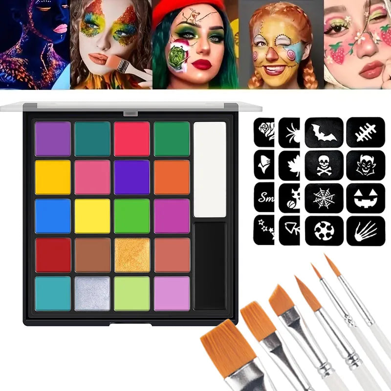 22 Color Face Body Painting Kit for Kids Adults,Face Paint Makeup Palette with Brush,Halloween Carnival Artist Cosplay Art Party Quake 3 pcs 6Brush