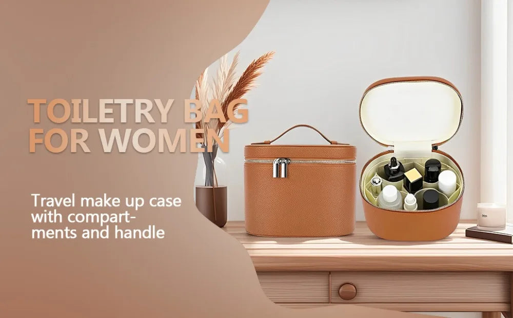 Large Capacity Cosmetic Box PU Leather Waterproof Makeup Bag Zipper Closure Internal Storage Box Toiletry Pouch Gift Idea Quake