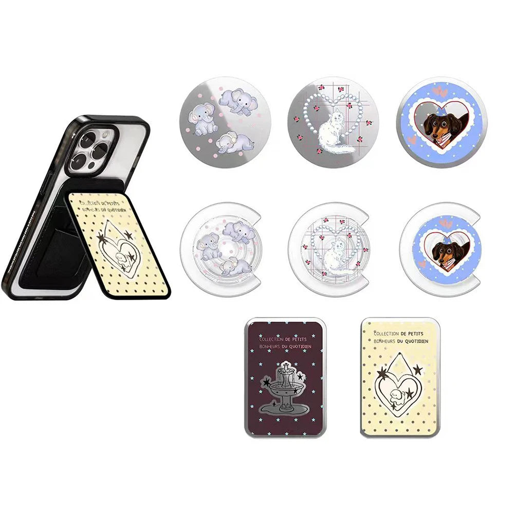 White Cat Brown Cat Pattern Magnetic Phone Grip Card Holder Stand for IPhone 13 14 15 16 17 18 Pro Max Case Quake