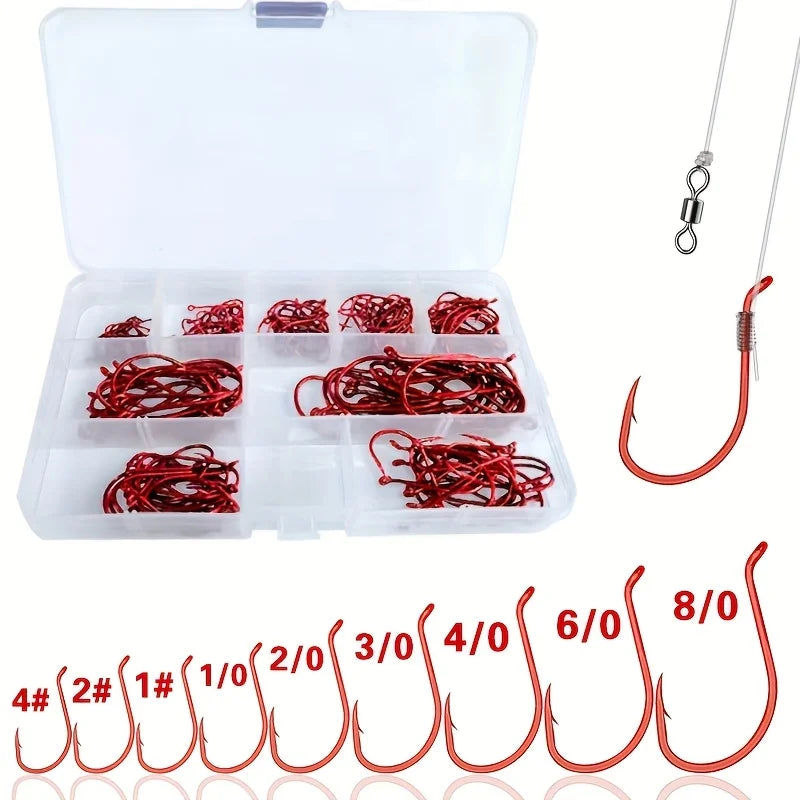 180 sets of red octopus fishing hook boxes, with 9 different models, each model containing 20 hooks, perfect for sea fishing ent Quake 180pcs1box