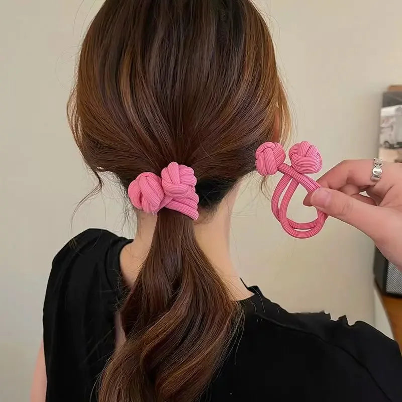 Elastic Double Knot Ponytail Holder Scrunchie Chinese Knot Knotted Hair Rope Ties Color Hairbands Headwear Accessory Headdress Quake
