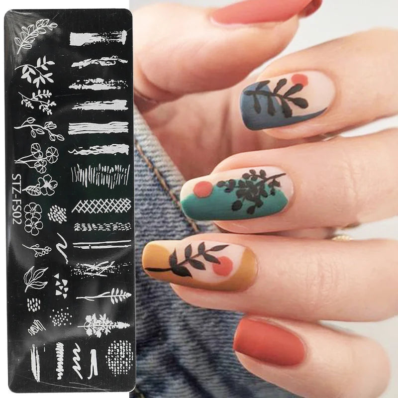 New Nail Stamping Plates Nail Art Transfer Templates Spring Flower Snake Pattern Image Geometric Rhombus Printing Templates Quake