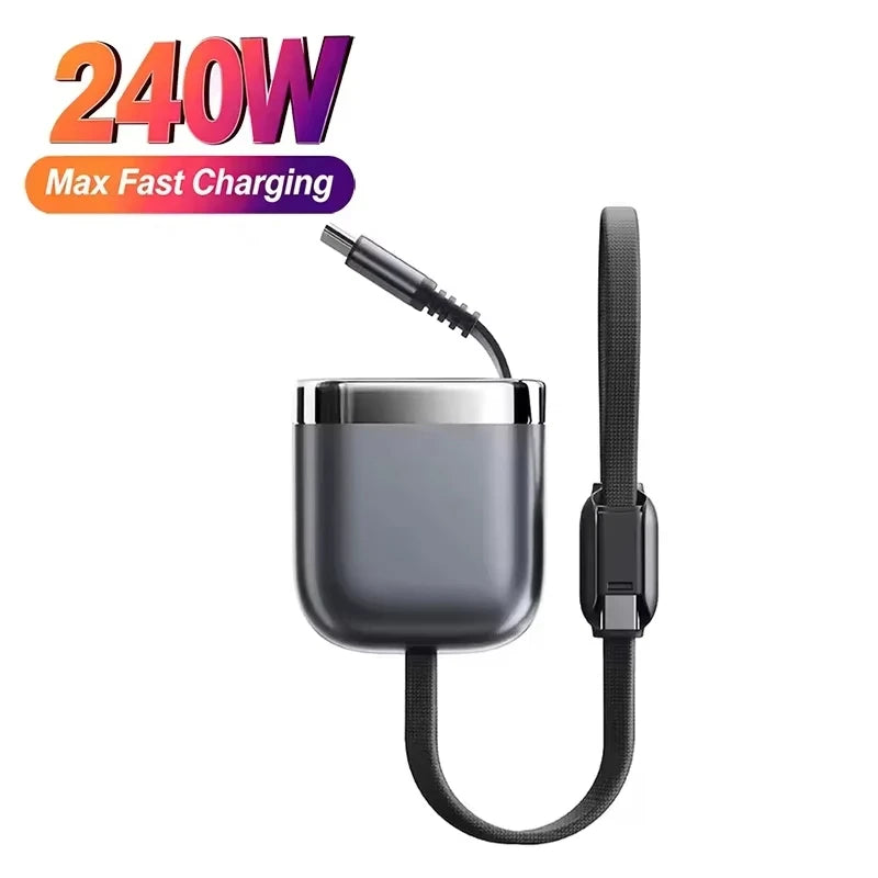 240W PD Retractable USB C Cable Single Core Fast Charging Cord Portable Tangle-Free Travel Business Office Safe Stable Charging Quake