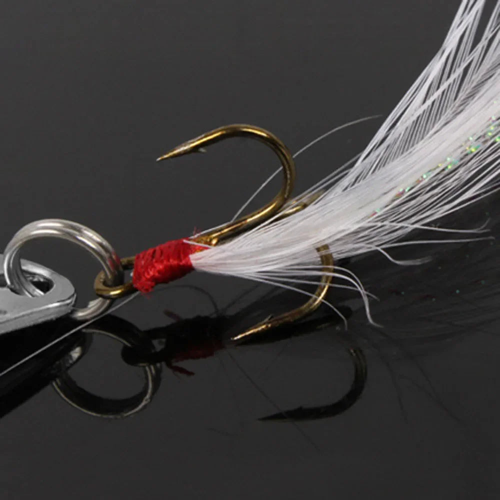 Topranc 5g 7g 10g 13g 18g 21g Metal Spinner Spoon Fishing Lure Hard Baits Sequins Noise Paillette with Feather Treble Hook Quake