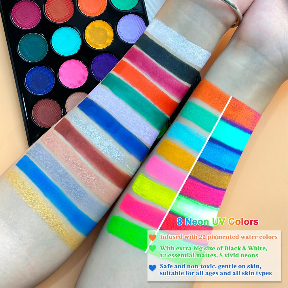 22 Color Face Body Painting Kit for Kids Adults,Face Paint Makeup Palette with Brush,Halloween Carnival Artist Cosplay Art Party Quake