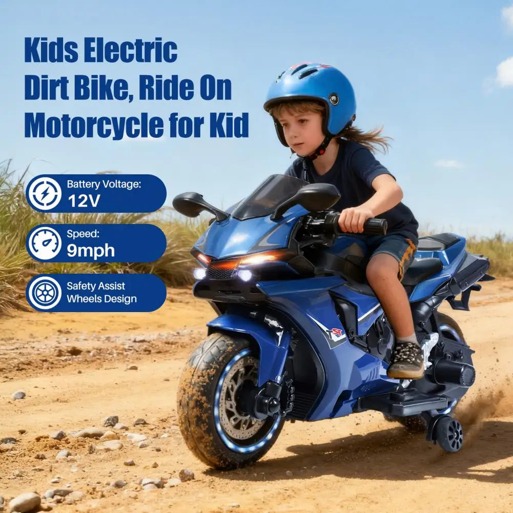 Electric Motorcycle for Kids, Speed Up to 9mph Ride-On Motorcycle with Auxiliary Wheel, Off-Road Dirt Bike for 2-8 Years Old Quake