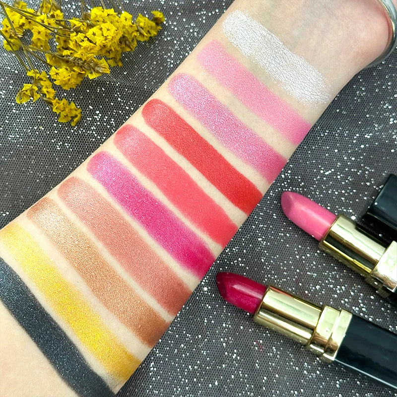 10 Colors Glitter Lipstick Waterproof Long Lasting Diamond Pearlescent Metallic Lipstick Lipgloss Women Lips Makeup Cosmetic Quake