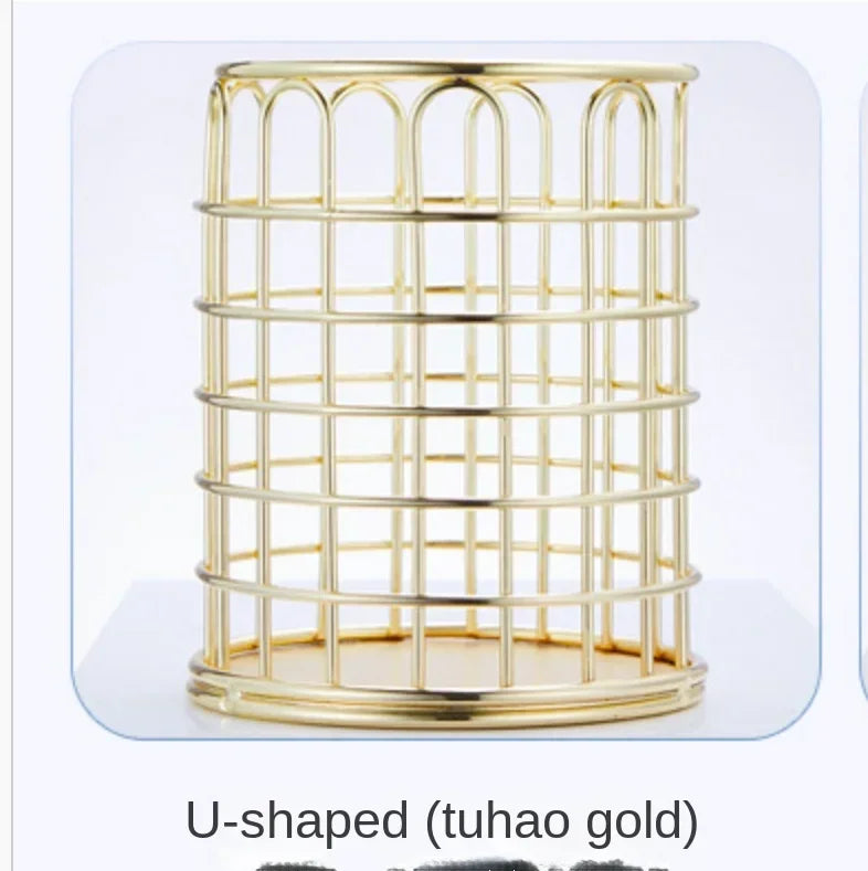 Nordic Metal Wrought Iron Storage Finishing Basket Stationery Makeup Brush Storage Bucket Multi-function Quake No.5