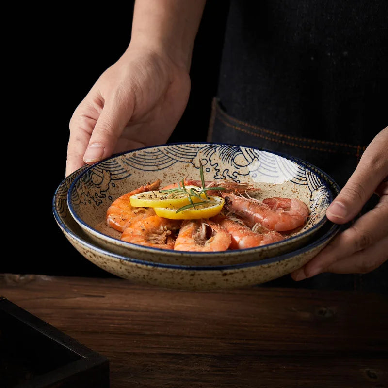YWDL 8inch Japanese Dessert Salad Dinner Plate Ceramics Pasta Cake Serving Dish Dipping Sauce Dishes Hand-painted Tableware Quake