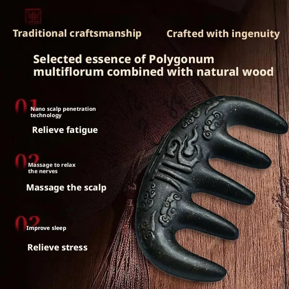 Polygonum Multiflorum Massage Comb Natural Handmade Five-tooth Meridians Scalp Massager Wide Tooth Comb Head Scraping Massage Quake