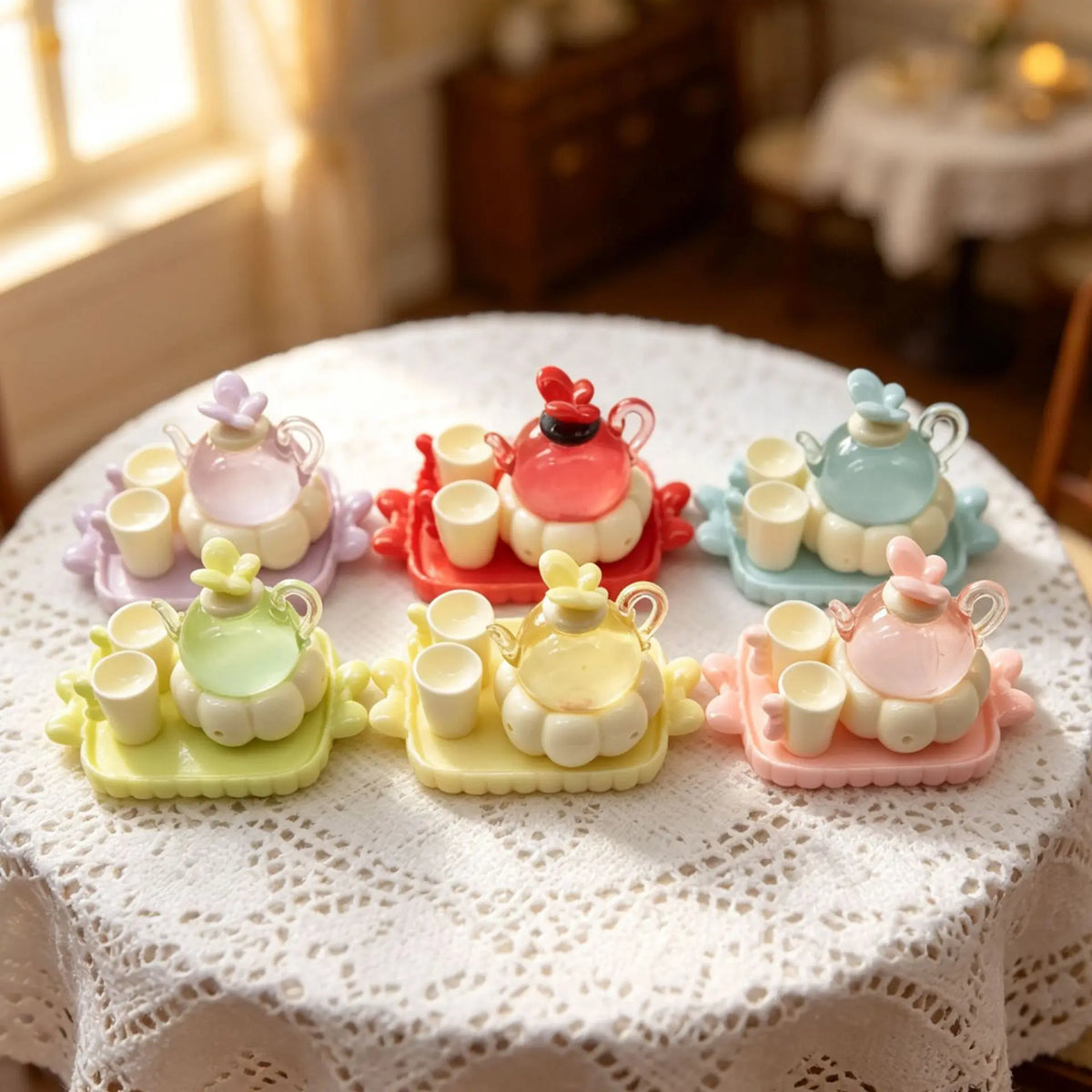 3Sets Simulation Teapot Teacup Resin Ornament For Dollhouse Kitchen Decor DIY Play Toys Micro Landscape Crafts Accessories Quake