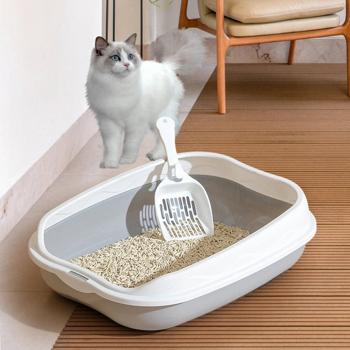 Semi-enclosed Litter Box Spatter-proof Cat Toilet Large Kitten Cleaning Supplies Large Cat Poop Bowl Pet Bupplies Quake