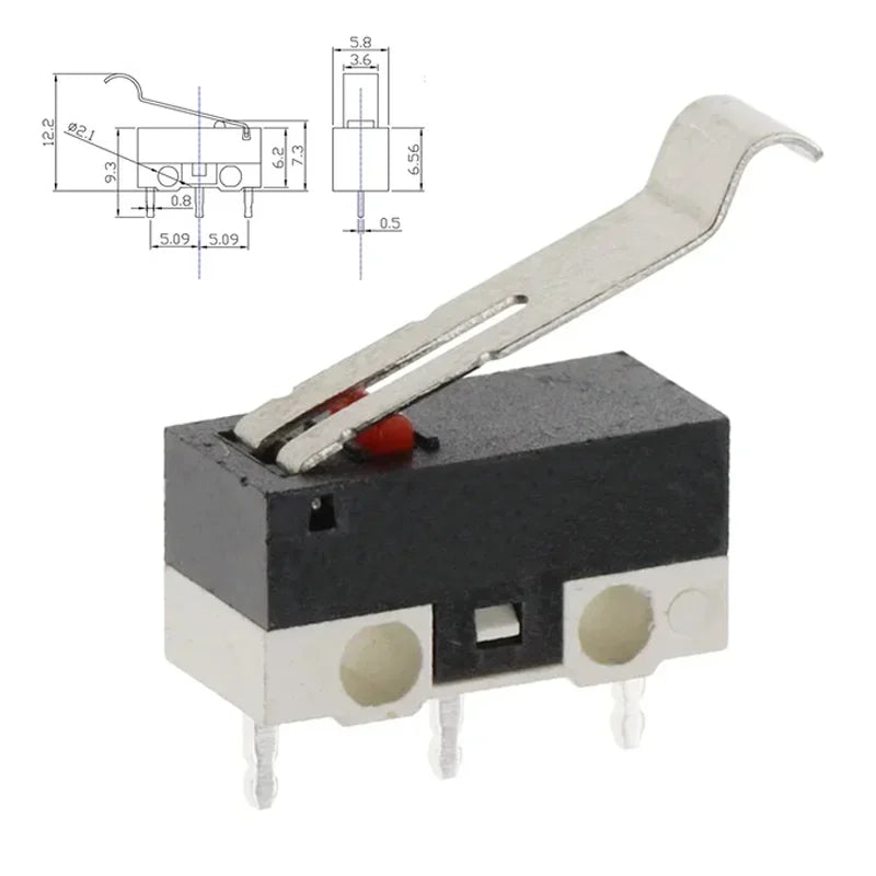 Micro Limit Switch 1A 125V Mouse Switch SPDT 3Pin Momentary Push Button Switch Without Handle/ With Handle/ With Roller Handle Quake BENT HANDLE 20PCS