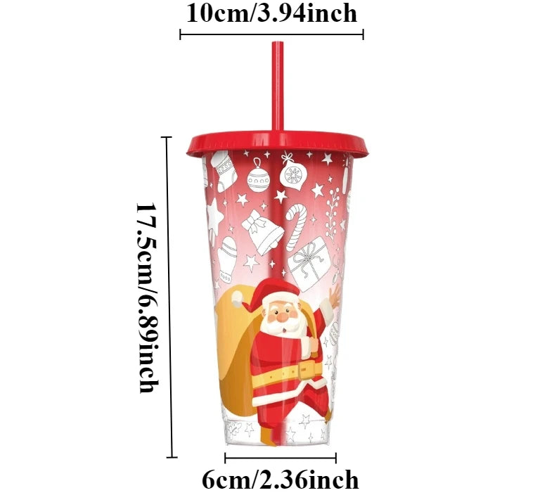 24 Oz Coffee Straw Cup Reusable Christmas Color Changing Cup with Lid Plastic Cold Bucket Party Drink Cup Quake Red 701-800ml