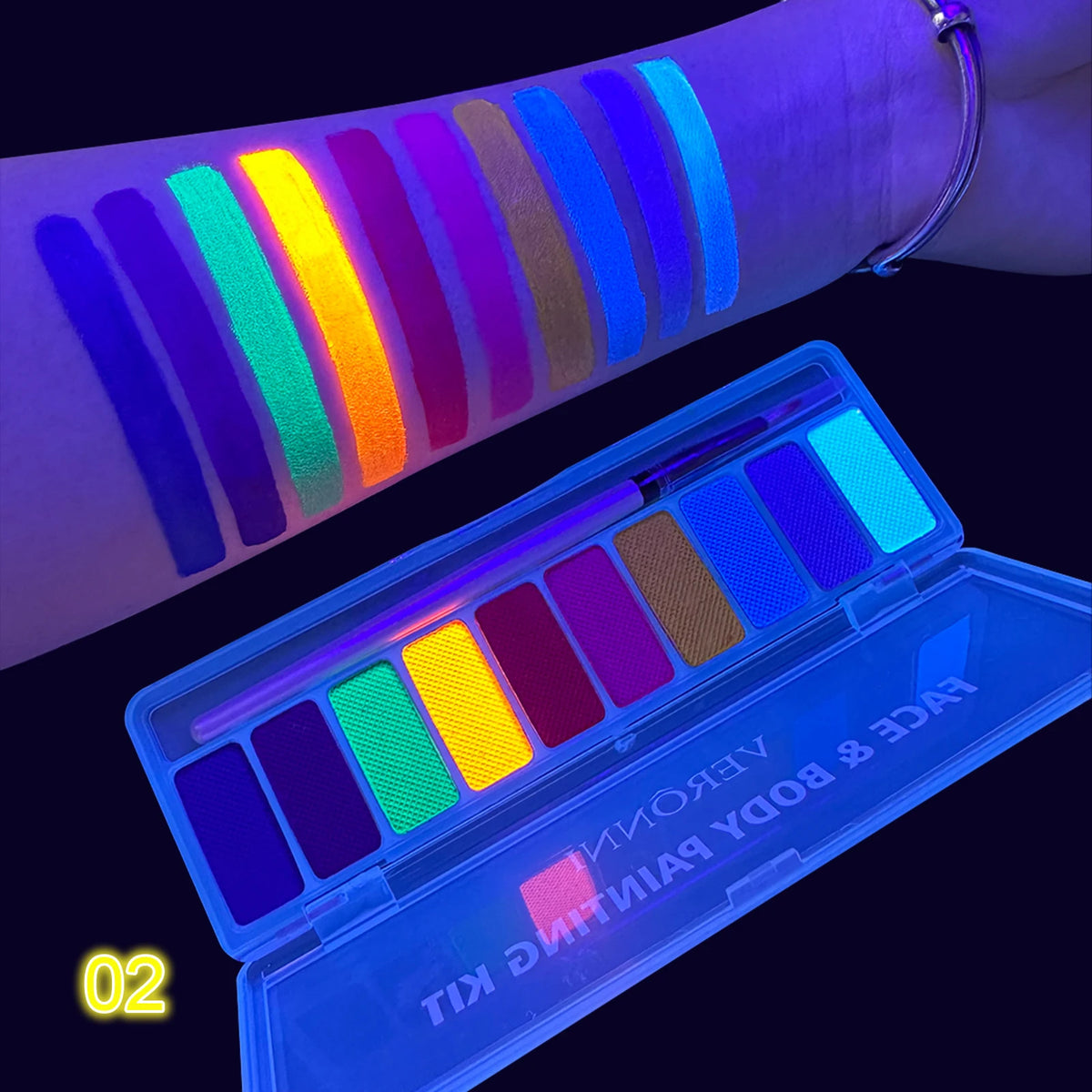 UV Luminated Black Light Body Paint Set with Brush,10 Colors Water-Soluble Paste Fluorescent Neon Oil Face Body Art Paint Makeup Quake 02