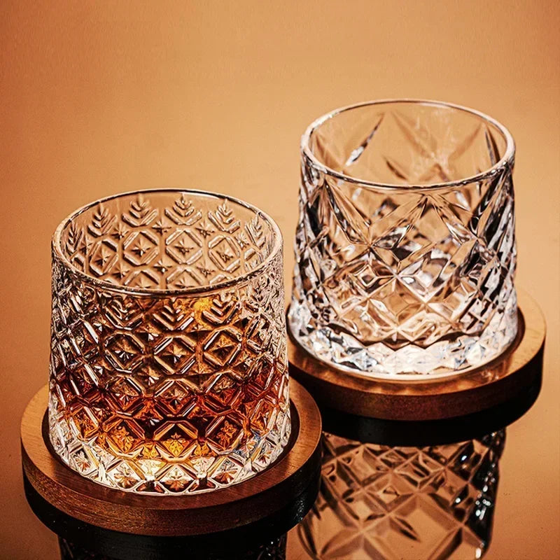 Crystal Drum with Base Whiskey Spin Wine Brandy Glass Bar Home Beverage Cup Quake