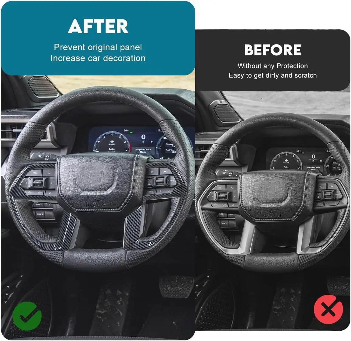 For Toyota Tundra 2022-2025 Sequoia Tacoma 4Runner 2025 ABS Carbon Inner Sticker Car Interior Steering Wheel Cover Trim Frame Quake