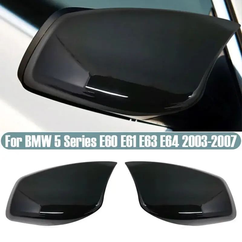 For BMW 5 Series E60 E61 E63 E64 2003-2007 Car Sticker Rearview Side Mirror Cover Wing Cap Exterior Door Case Trim Carbon Black Quake