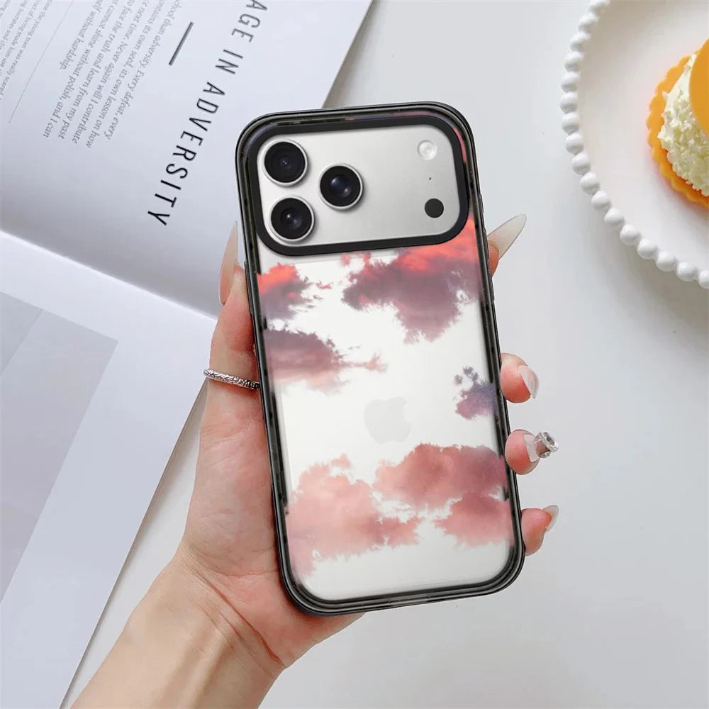 Cat Cloud Moon Pattern Impact Black Border Magnetic Phone Case Cover for IPhone 13 14 15 16 17 18 Pro Max Case Quake