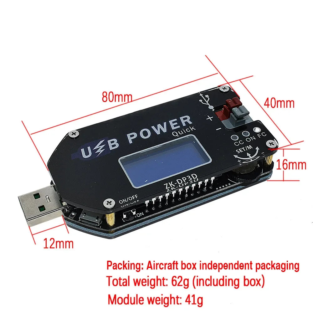 ZK-DP3D CNC USB TYPE-C DC Converter CC CV 1-30V 2A 15W Power Module Adjustable Regulated Power Supply QC2.0 3.0 AFC Quake