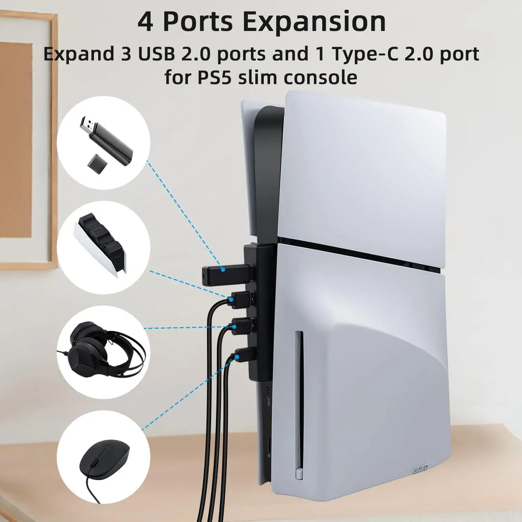 4 Ports USB Hub for PS5 Slim Disc USB High-Speed Expansion Hub Charger USB Extender Compatible with PS5 Slim Console Quake