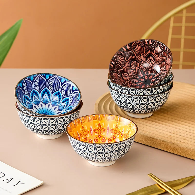 6-Piece Bohemian Mandala Ceramic Bowls - Dishwasher & Microwave Safe, Perfect for Cereal, Soup, Pasta, Salad, Ice Cream Bowls Quake