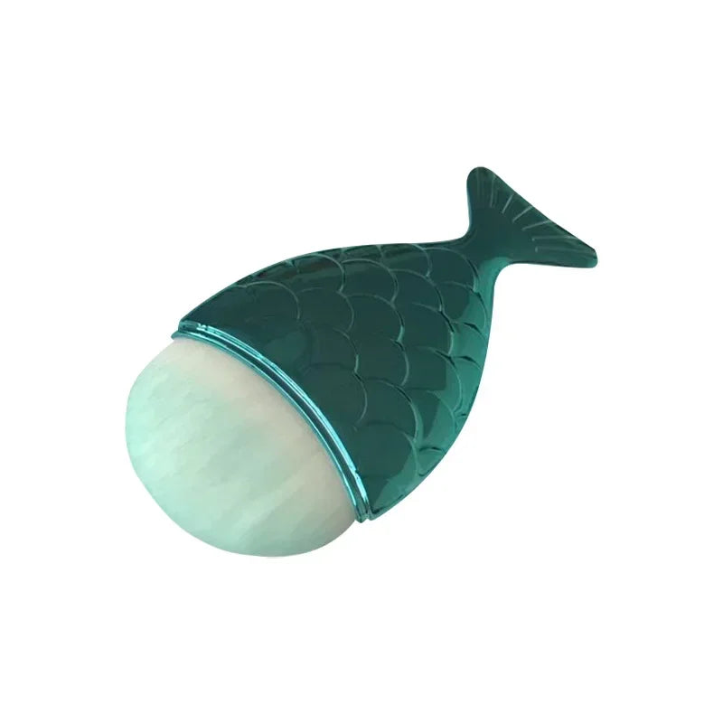 Foundation Cosmetic Fish Brush Blush Brush Mermaid Shape Professional Face Makeup Brush Makeup Tool Kit Powder Nail Art Tool Quake green 1