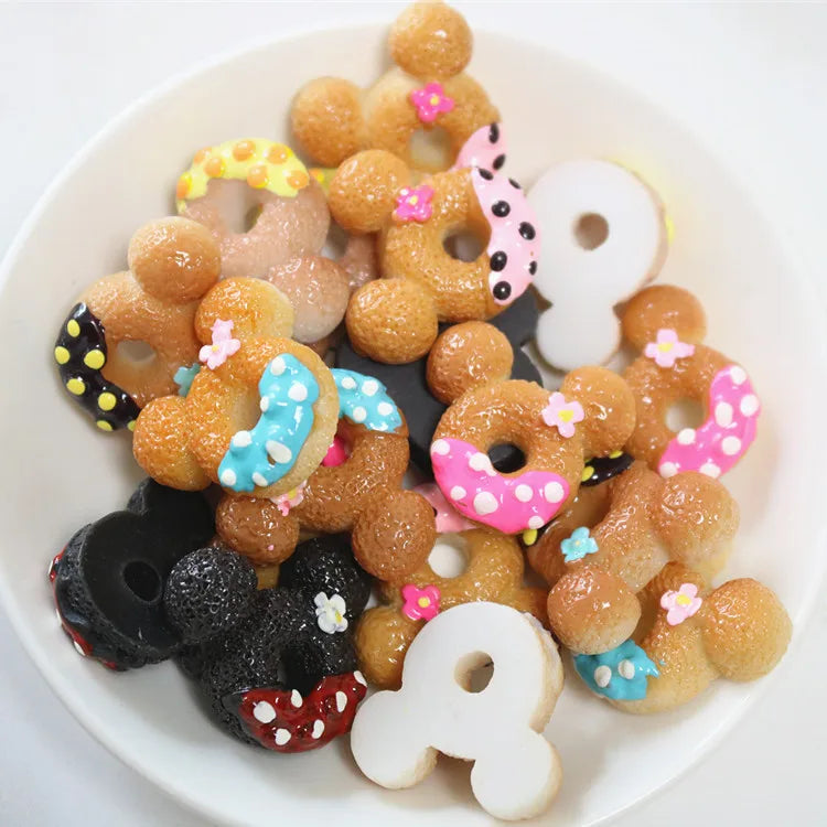 20pcs Resin Chocolate Mouse Head Doughnut Cabochon Cakes Flatback Stone Figurines Scrapbook DIY Craft Home Decor Accessories Quake