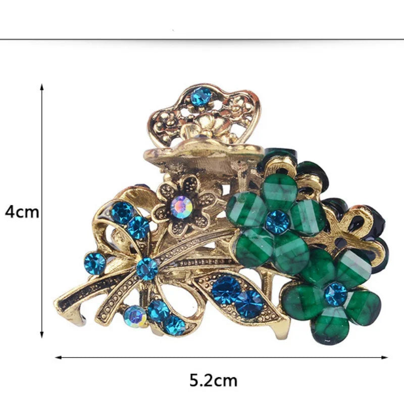 Vintage Crystal Flower Hair Claw Korean Simple Elegant Ponytail Clip Female Ladies Hair Styling Accessories Mother's Day Gifts Quake