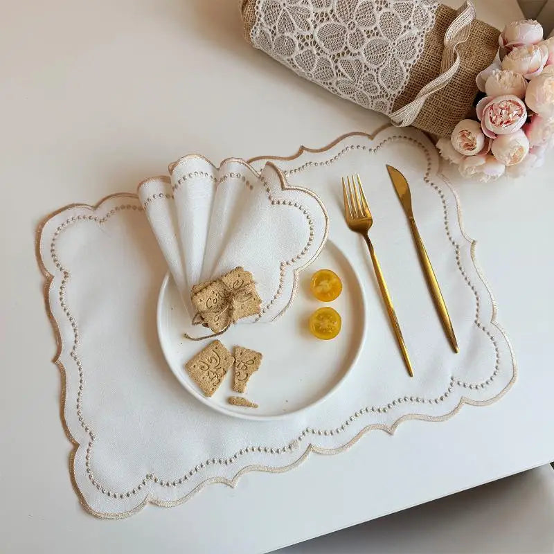 1Pcs Embroidered Placemat Polyester Cotton Table Decoration Mat , 45x32cm Quake A4