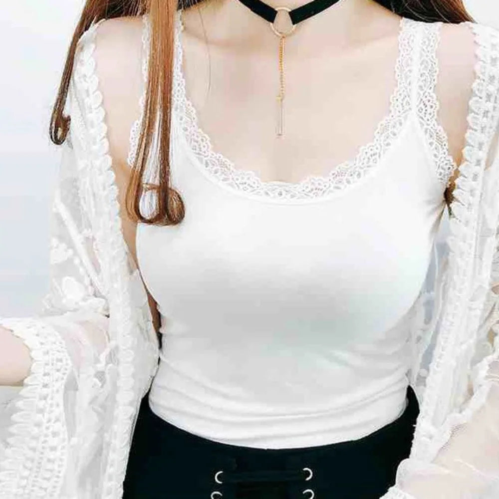 Casual U Neck Summer Tank Tops Sleeveless Slim Fitted Tops With Lace Underwear Cami Top Shirt for Women Quake