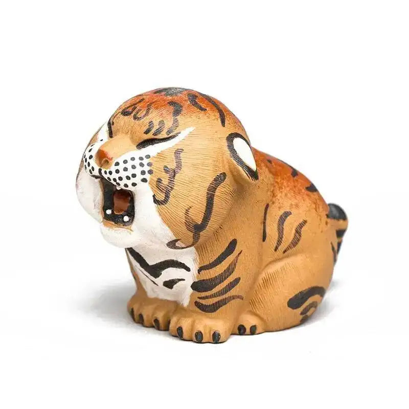 Zisha Tea Pet Tiger Ornament Zodiac Brushed Clay Painted Little Tiger Tea Plaything Tea pet Accessory Quake Little Tiger