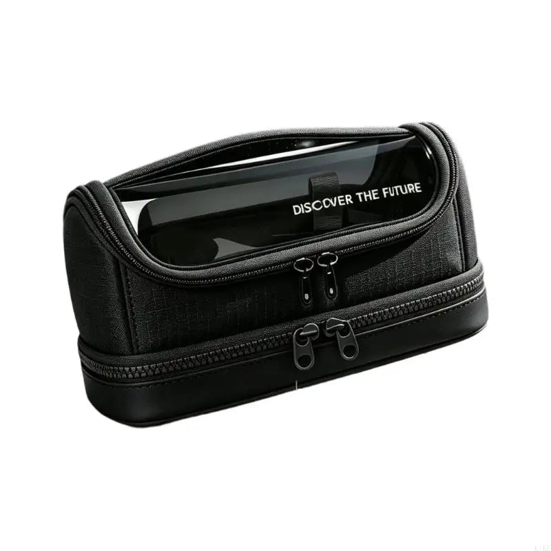 Clear Window Pencil Case with Two Zippered Sections, Roomy Interior and Flat Base for Organized Student Supplies K1KF Quake Black CN