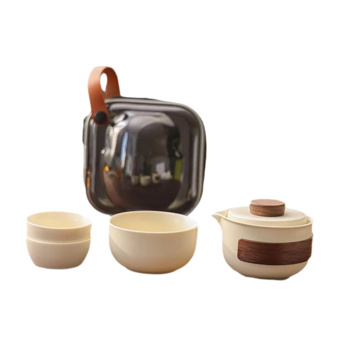 Portable Tea Set with Case Teacups Ceramics Kung Fu Tea Set Convenient Teaware Handmade Tea Pot with Case for Business Travel Quake Three Teacups Set