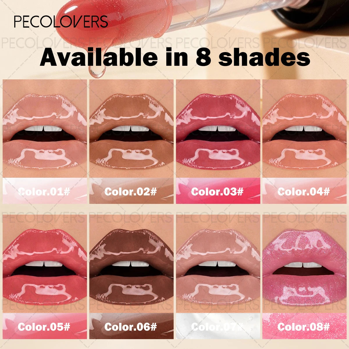 8 Pcs/SET Shiny Plump Lip Gloss, Tinted Lip Gloss Pink Berry Nude, Non-Smudge Hydrating Natural Brightening, Hydrating Lip Gloss Quake