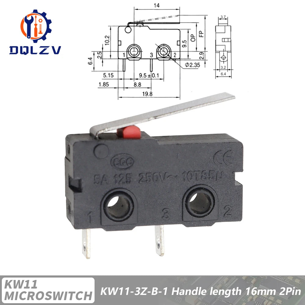 5A 125V250V KW12 Travel Limit Switch KW11-3Z-2 With Handle 16mm Contact Button Micro switch KW12-N 2Pin/3Pin KW12-A NO/NC Quake Normally open No 15PCS