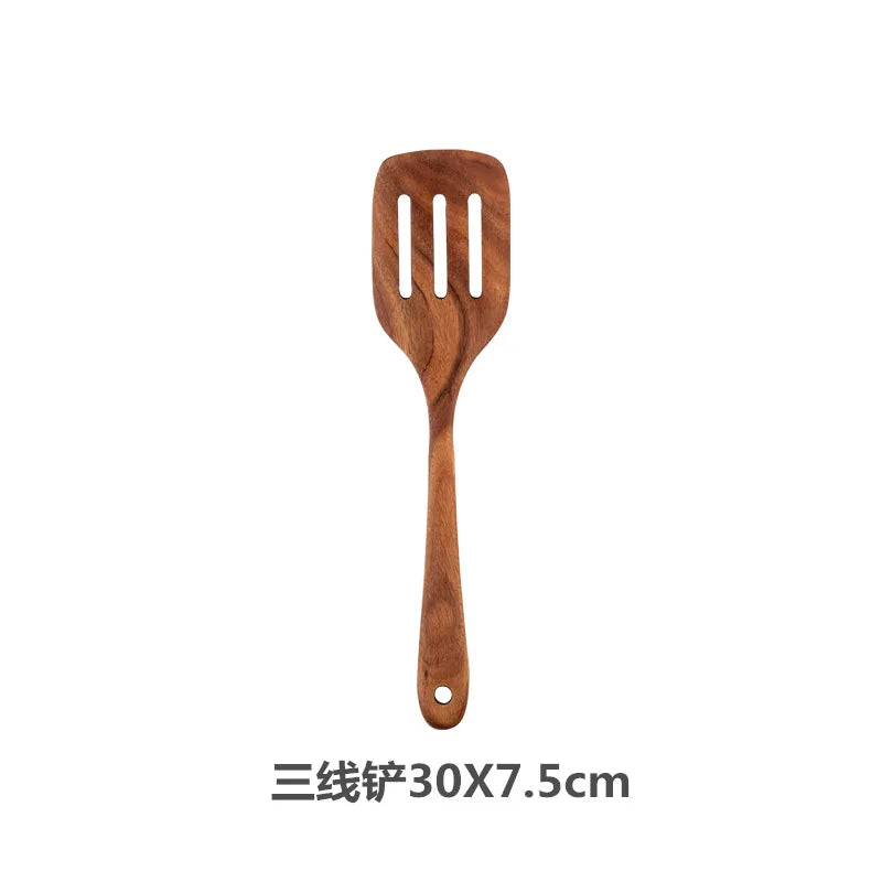 Teak Wooden Spatulas Kitchen Utensils Cooking Utensil Eco-Friendly Wood Spatula for Non Stick Cookware Quake 30x7.5cm 1