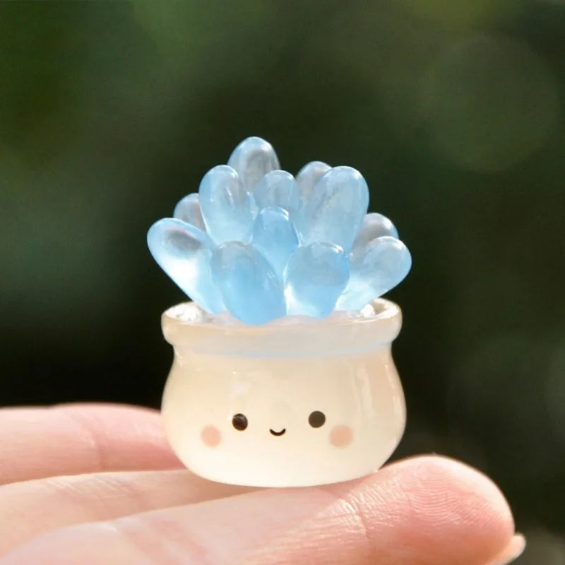 6/1Pcs Luminous Mini Cactus Figurines Cute Resin Succulents Plant Car Ornaments Toys Glowing Microlandscape Garden Decoration Quake