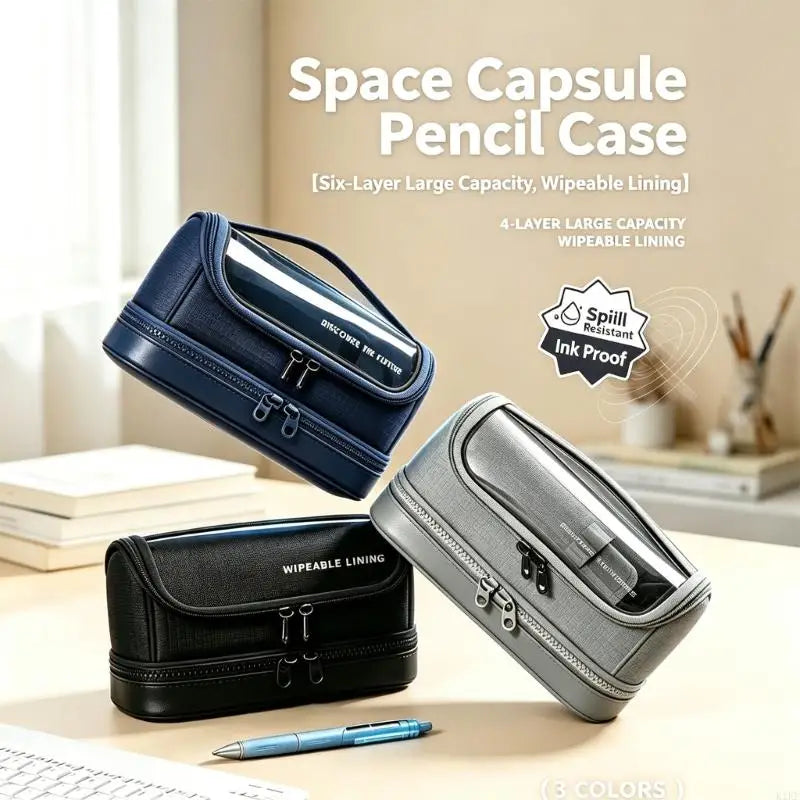 Clear Window Pencil Case with Two Zippered Sections, Roomy Interior and Flat Base for Organized Student Supplies K1KF Quake