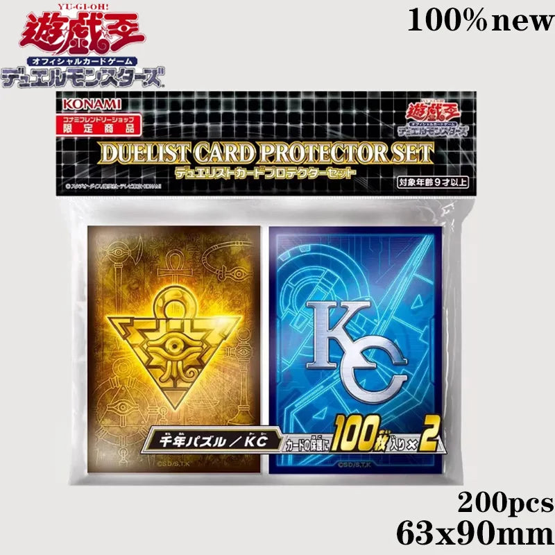200pcs Yu-Gi-Oh! Sleeves Set Mixed Millennium Puzzle and KC Styles Official Anime Card Protectors for Kid Battle Game Collection Quake