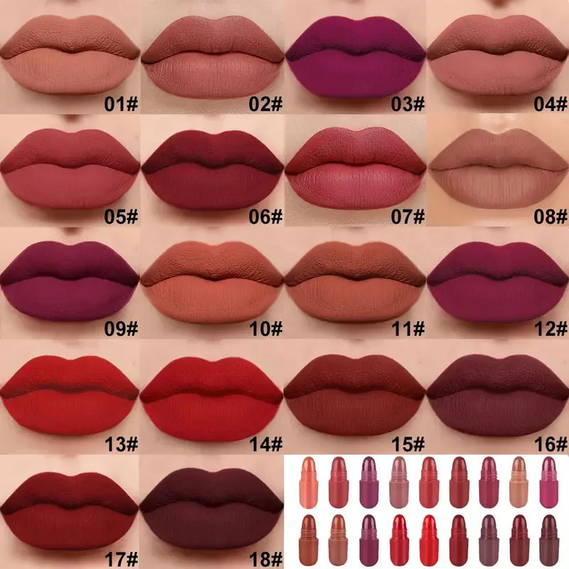 18Pc Mini Capsule Lipstick,Long-Lasting Velvet Matte Capsule Lipstick Set Portable Waterproof Mini Lipstick Valentine's Day Gift Quake