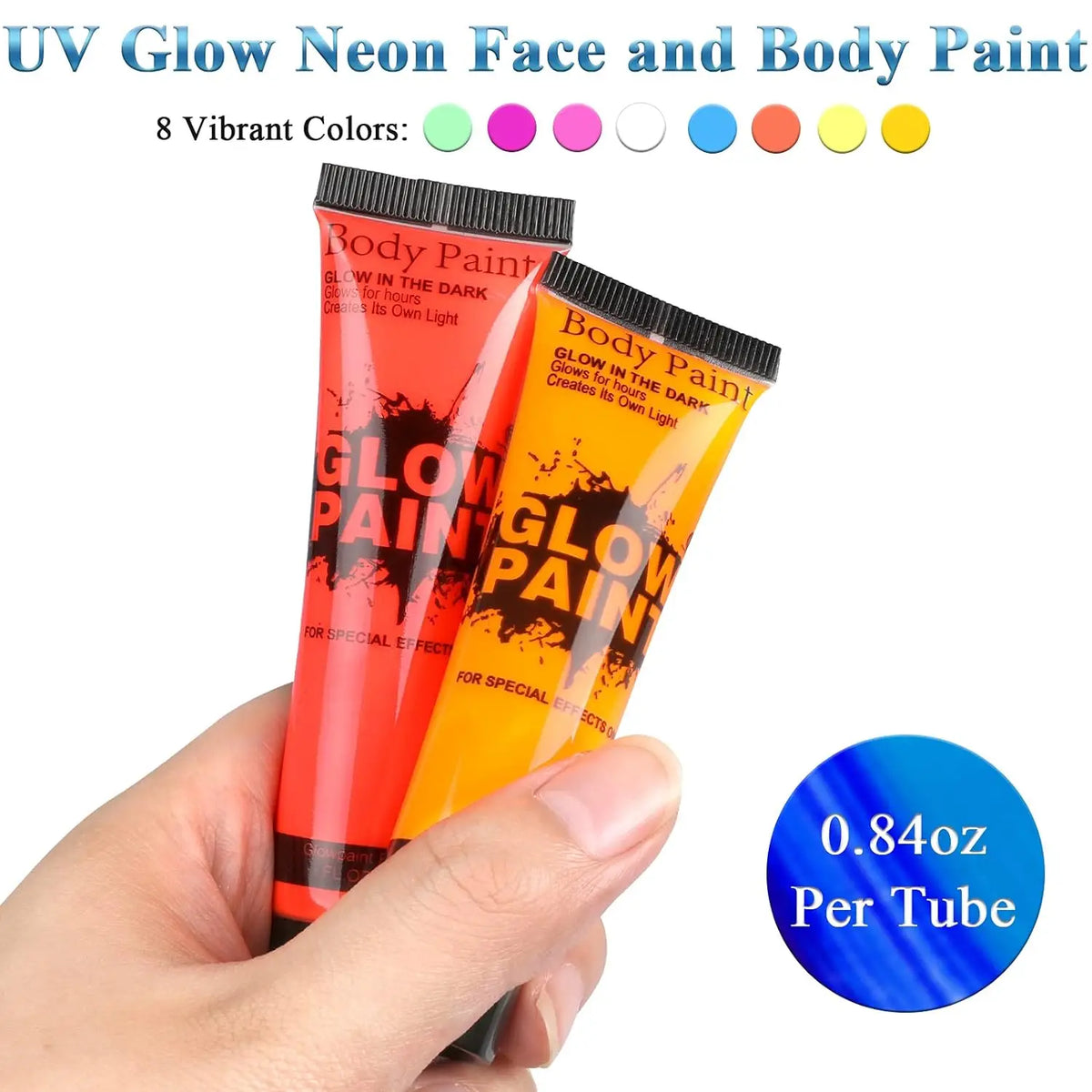 UV Neon Oil Face and Body Art Paint, 8 Tubes Glow in the Dark Body Paints Makeup, Neon Fluorescent Glow in Dark Party Cosmetics Quake