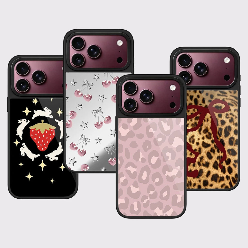 Pink Leopard Cherry Mirror Surface Magnetic Phone Case Cover for IPhone 12 13 14 15 16 17 18 Pro Max Case Quake