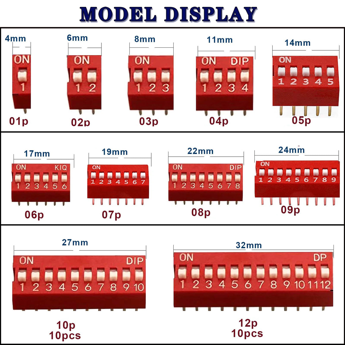 Slide Type Switch Kit Double Row Dip Switches Module 2.54mm 1 - 12 Position For Circuit Breadboards Quake