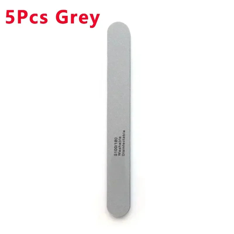 5pcs Double Side Nail Files Buffer Round Head Trimmer Nail Buffer Angle Nail Art Tools Buffing Washable Sponge Quake 5pcs Grey