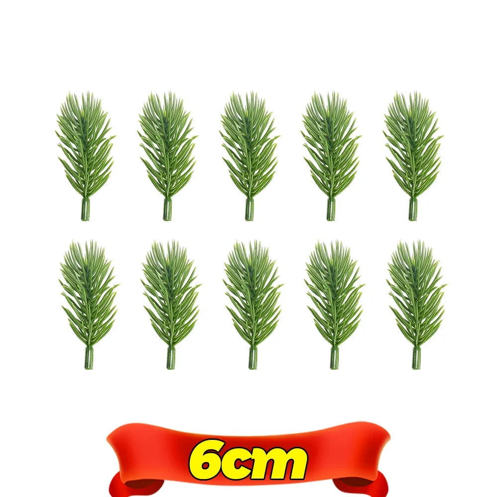 Christmas Artificial Pine Needle Fake Green Plants Xmas Tree Decoration Wreath Bouquet Pine Needle Ornaments Festive Party Decor Quake 6cm 30PCS