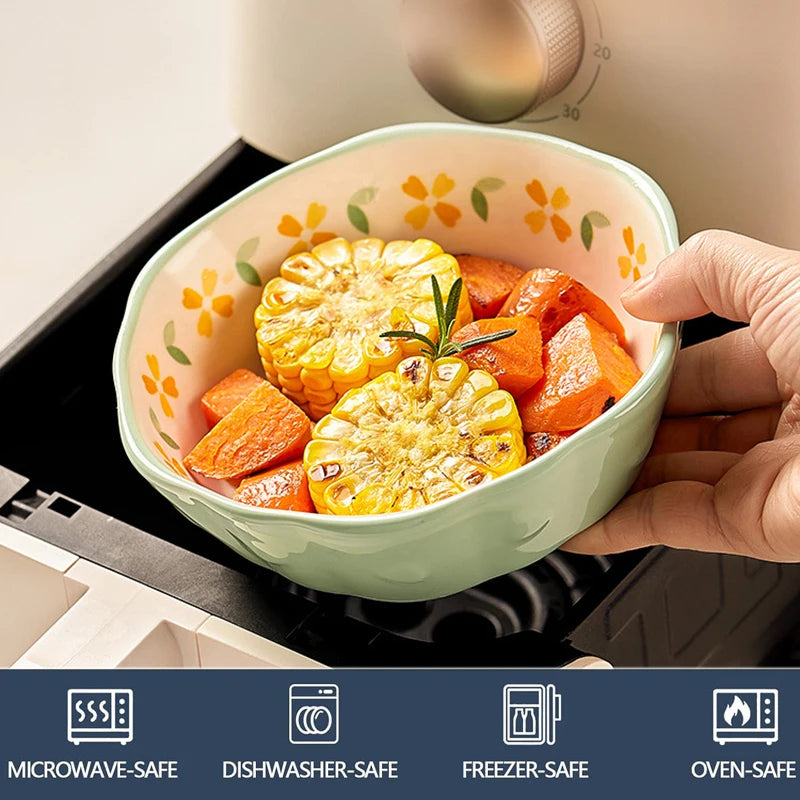 YWDL Heat Resistant Ceramic Salad Bowl With Wavy Edges Dessert Bowl Kitchen Fruit Dish Microwave Oven Oven Safety 6inch Quake